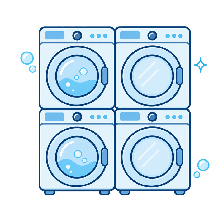 Illustration of four stacked washers and dryers